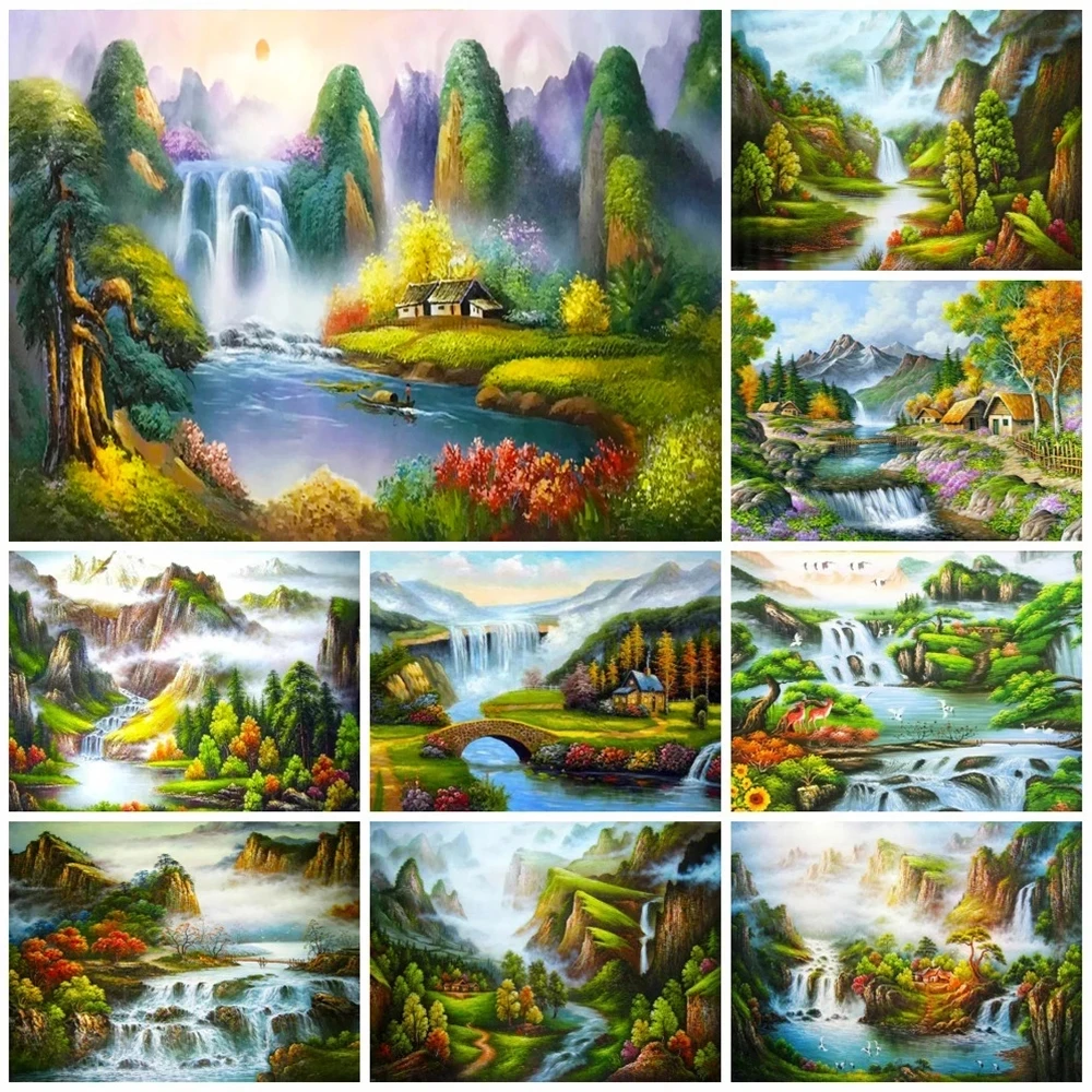 

Diy 5D Diamond Embroidery Mosaic Paintings Waterfall Scenic Pictures Wall Art Rhinestone Landscape Posters Print Home Decoration