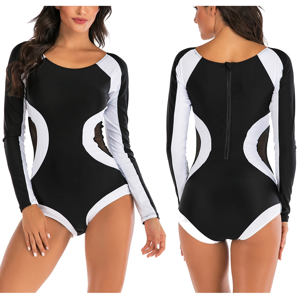 Женский сетчатый купальник с длинными рукавами цельный купальный костюм