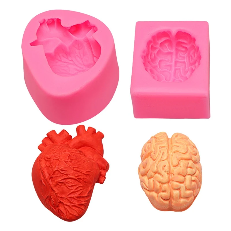 

2 Pcs Handmade Aromatherapy Gypsum Candle Ornaments Epoxy Resin Mold Brain Heart Human Organs Decorations Silicone Mould