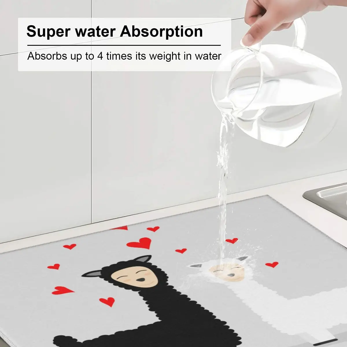 Dish Drying Mat for Kitchen Love Alpaca Drainer Absorbent Pad Tea Towel Placemat | Mats &amp Pads