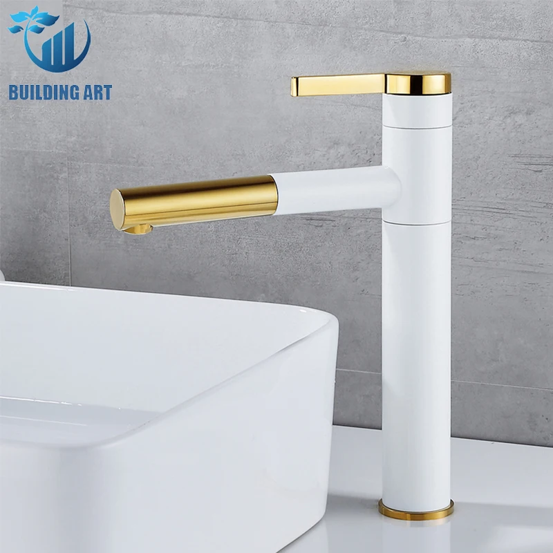 

Deck Mount Brass Short/High Bathroom Basin Faucet Cold Hot Mixer Crane Rotatable Outlet Multiple Color Combinations Basin Taps