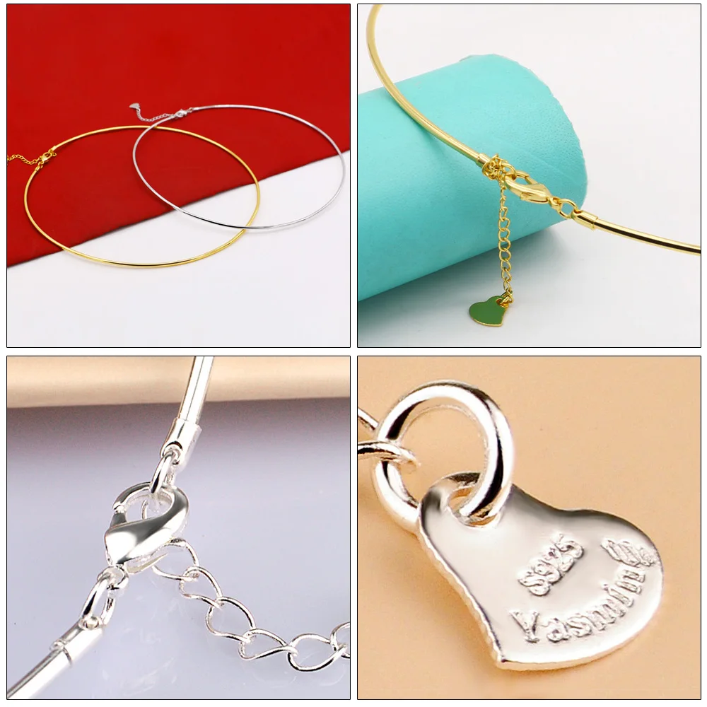 Женское простое ожерелье из серебра 925 пробы с круглым воротником|Ожерелья| |