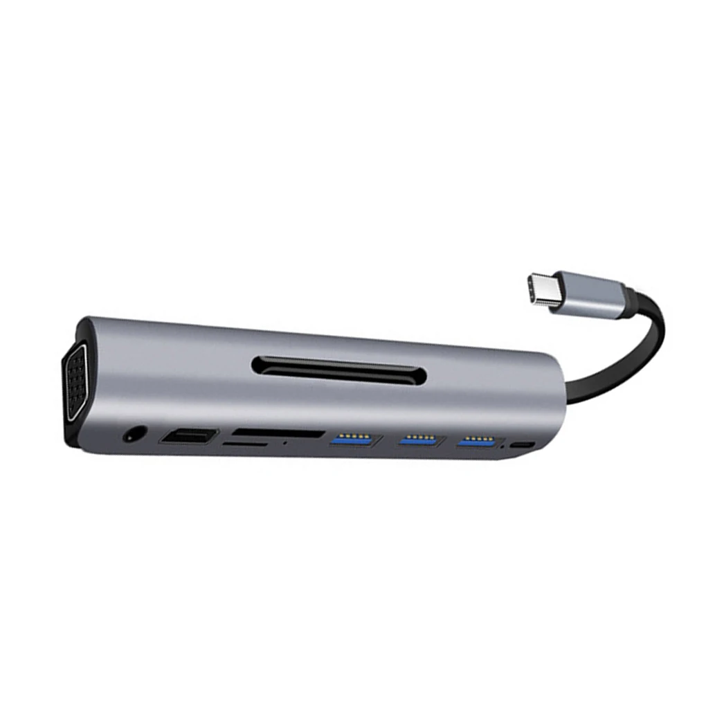 

9-In-1 Hub Dock Type-C To VGA HD Audio Multifunction PD SD Slot Adapter Data Transmission Replacement for MacBook