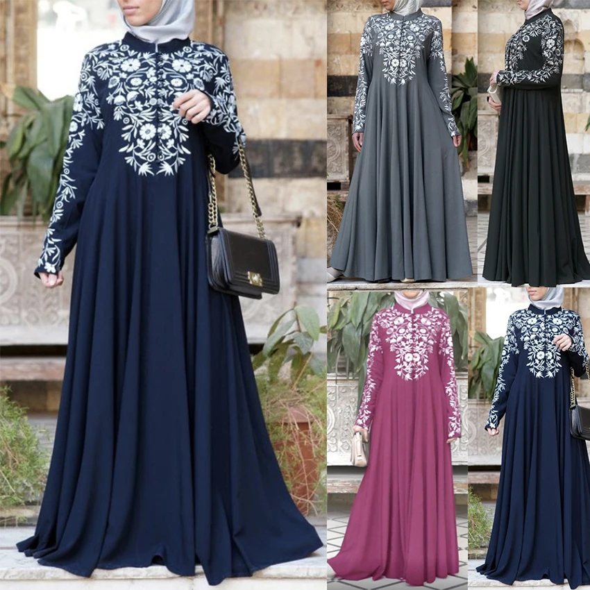 

Women Fashion Muslim Dress National Floral Eid Mubarak Islamic Clothing Mubarak Indian Turkish Abaya Dress Dubai Long Robe