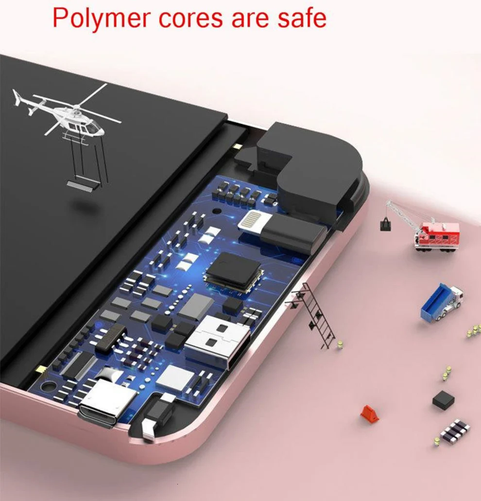 Vogek 6000 мАч Внешний аккумулятор для iPhone samsung, внешний аккумулятор, ультратонкий Встроенный кабель 3 в 1, мини внешний аккумулятор, светодиодный дисплей