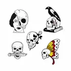 Белая металлическая эмалированная брошь в виде скелета, булавка с черной вороной, бабочкой, цветком розы, булавка, готический тренд, аксессуар для костюма, шляпы, ювелирные изделия, подарок