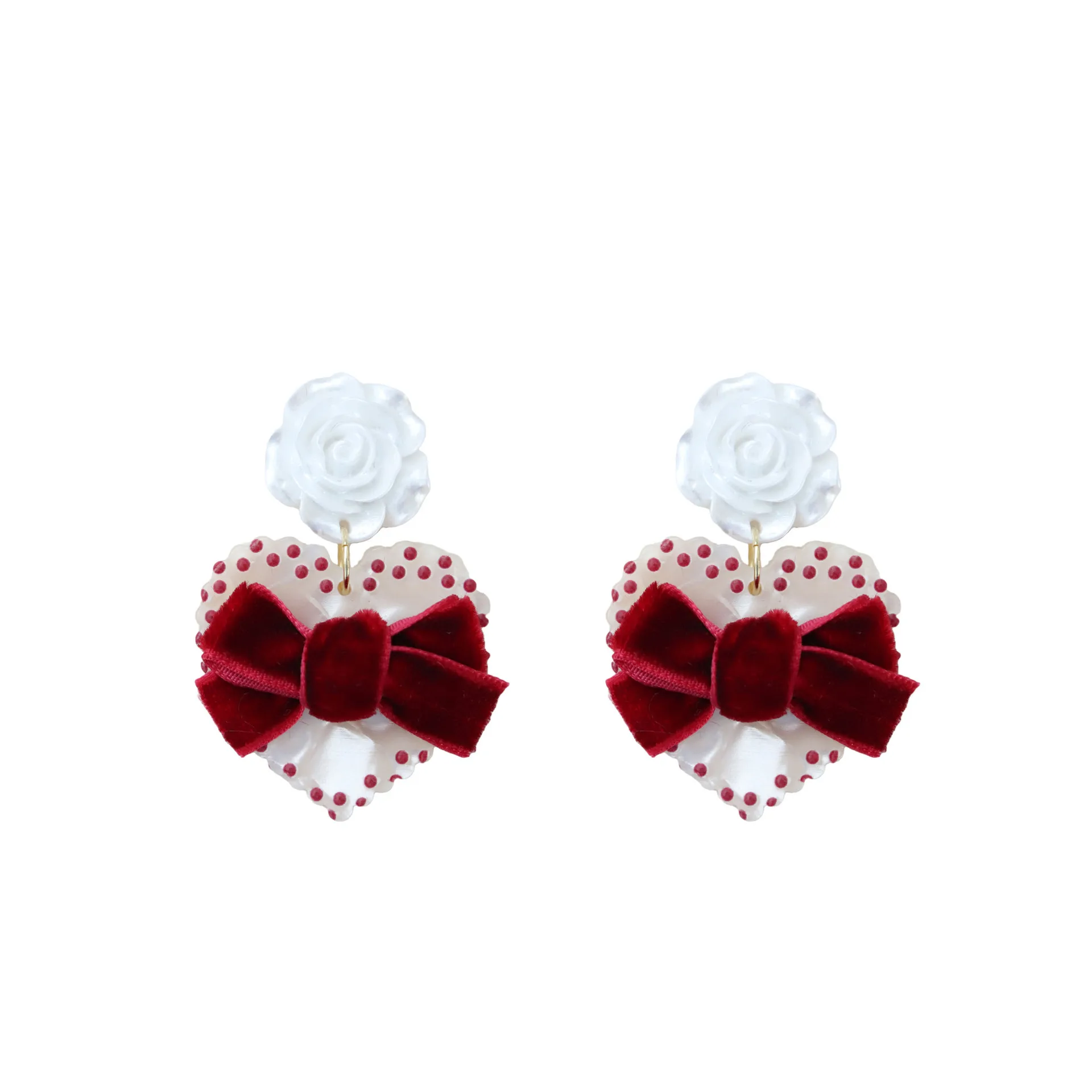 

Chic Romantic Cute Red Velvet Bow Heart Rose Flower Earrings for Women Jewelry Charms Valentines Day Gift Accesorios Mujer 2022