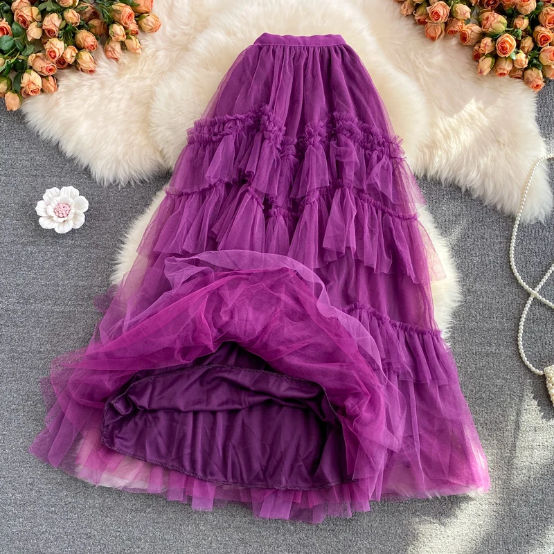 Новинка Осень-зима 2021 Женская шикарная сетчатая трапециевидная юбка в стиле