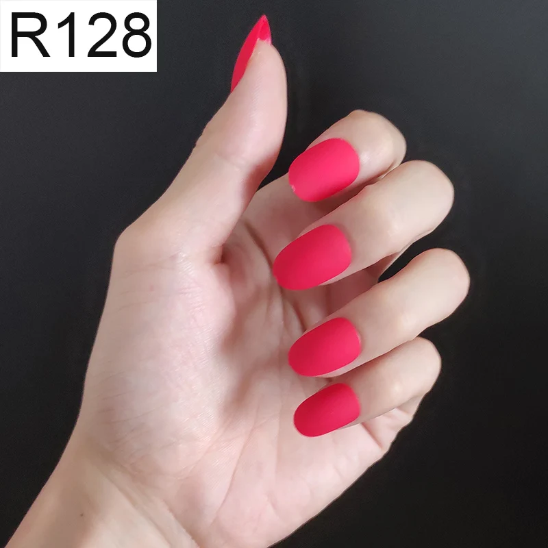 R128 Round x 1PC 24 шт./компл. стилет балерина гроб круглый овальной формы с полным покрытием матовая накладные ногти для ног, мягкая на ощупь, накладные ногти искусственные ногти Нейл Арта, набор - Цвет: R128 Round x 1PC