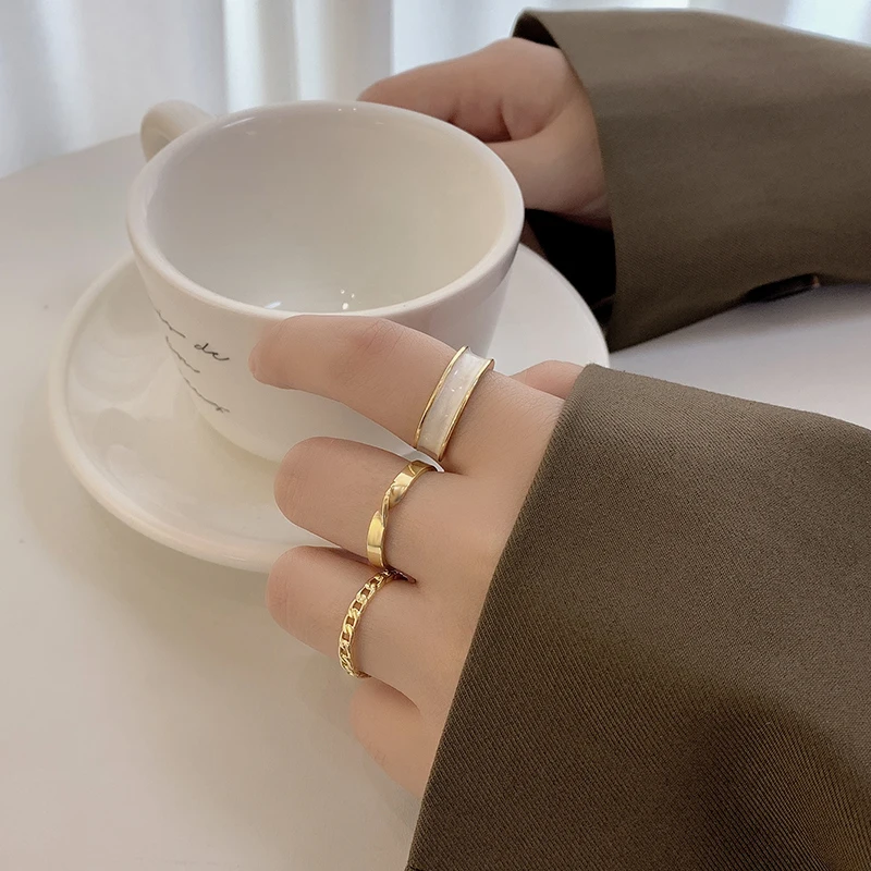 Комплект колец из трех предметов Женская мода крутые Ins музыка волны особый