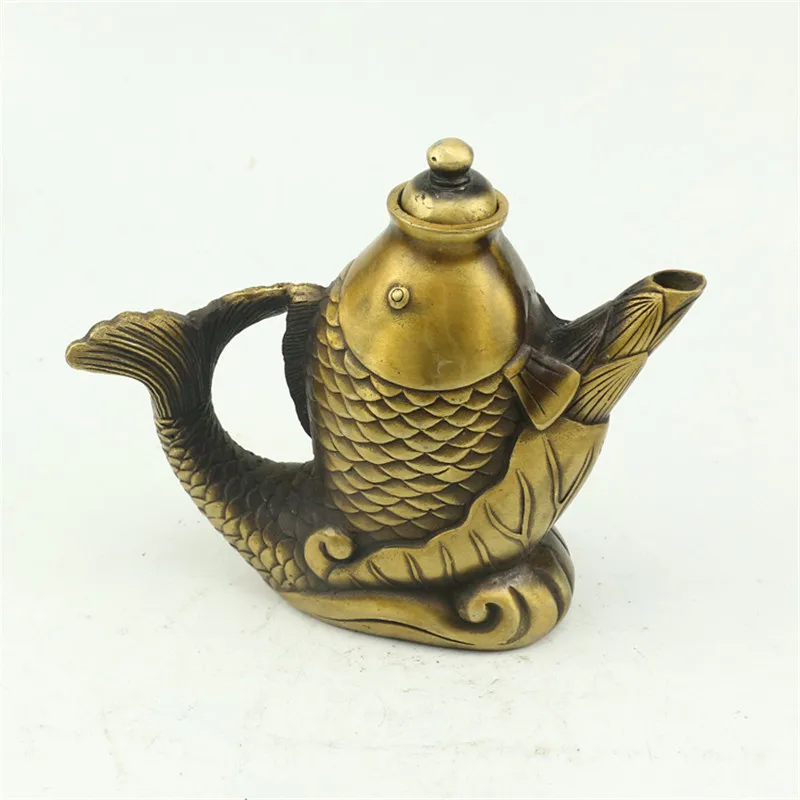 

Pure brass handicrafts do the old home decorative ornaments copper hip flask fish-shaped teapot free shipping