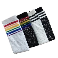 new products hot rhinestone childrens socks colorful striped middle tube socks new fashion cotton socks