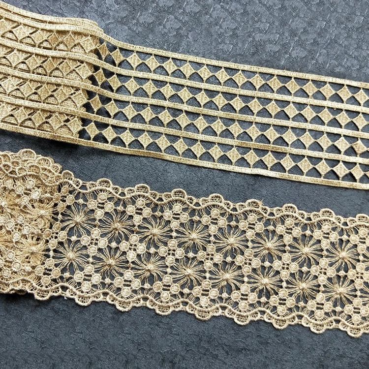Кружевная ткань украшение золотые водорастворимые кружевные аксессуары вышивка