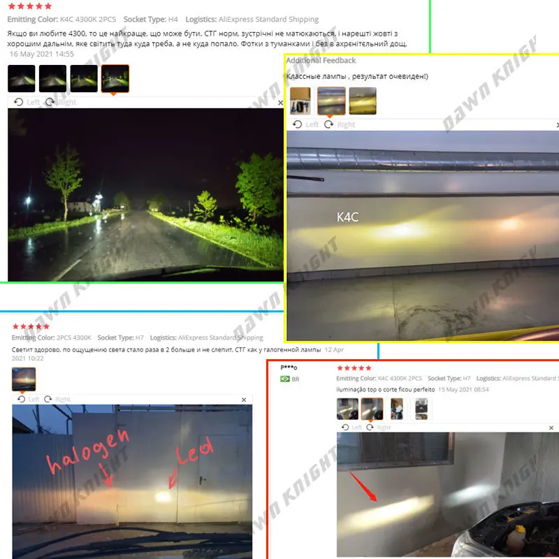 DAWNKNIGHT K4S K4C H7 H4 HB3 9005 H1 H11 4300K Светодиодные Автомобильные Лампы H8 HB4 9006