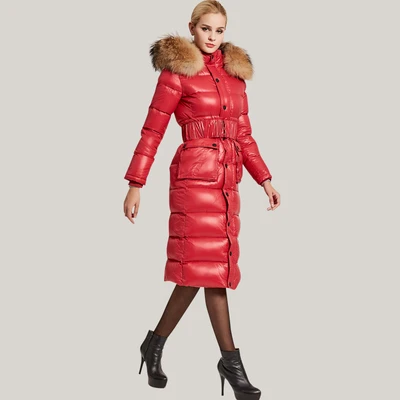 Red X-long, уплотненный пуховик, женский,, тонкий, черный, зимний, теплый, большой меховой воротник, высокое качество, 90%, белый, утиный пух, пальто, парка для женщин - Цвет: Red