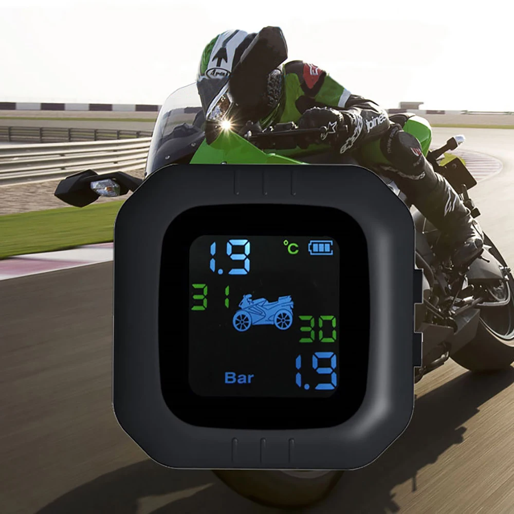

Motor TPMS Tire Pressure Voice Alarm Motorcycle Monitoring System With 2 External Sensors Real-Time Tyre Security USB Charging