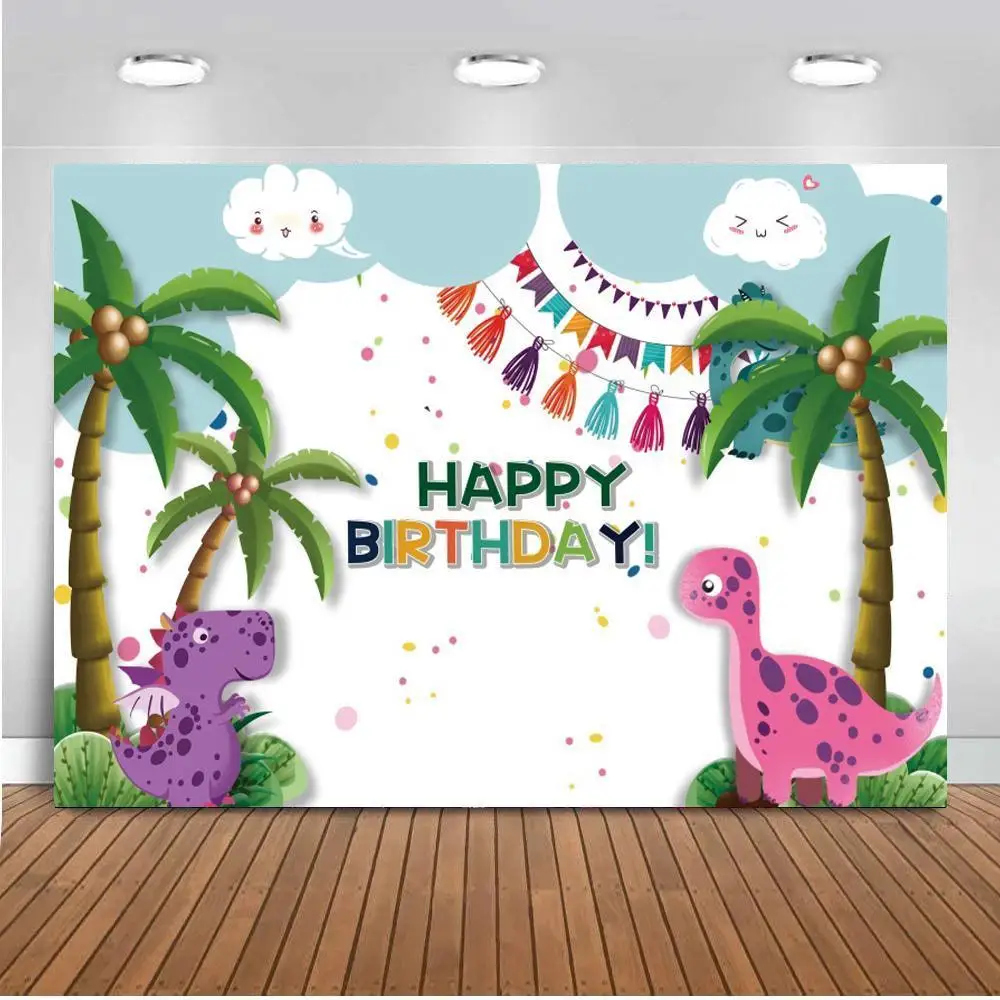 

Backdrop For Photography Studio Green Plant Cute Cartoon Dinosaur Party Birthday Photo Background Vinyl Photophone