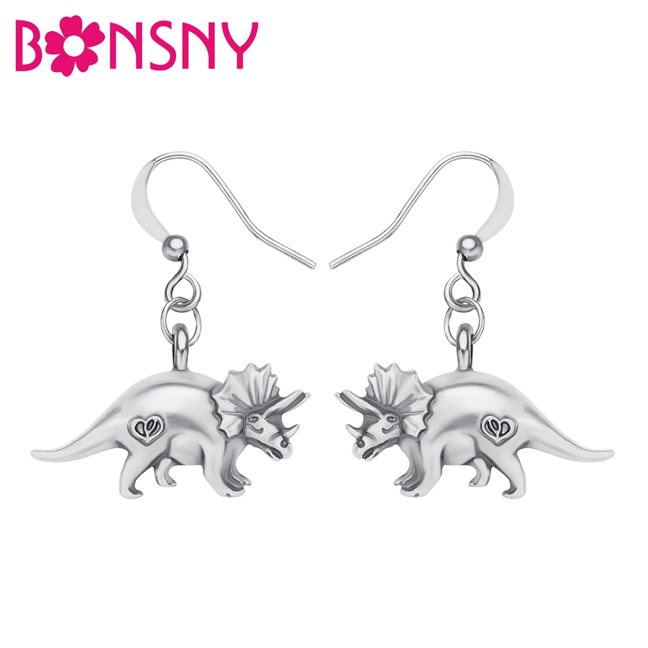 

BONSNY Metal Antique Gold Plated Alloy Triceratops Dinosaur Dragon Earrings Drop Dangle Jewelry For Women Girls Teens Gift