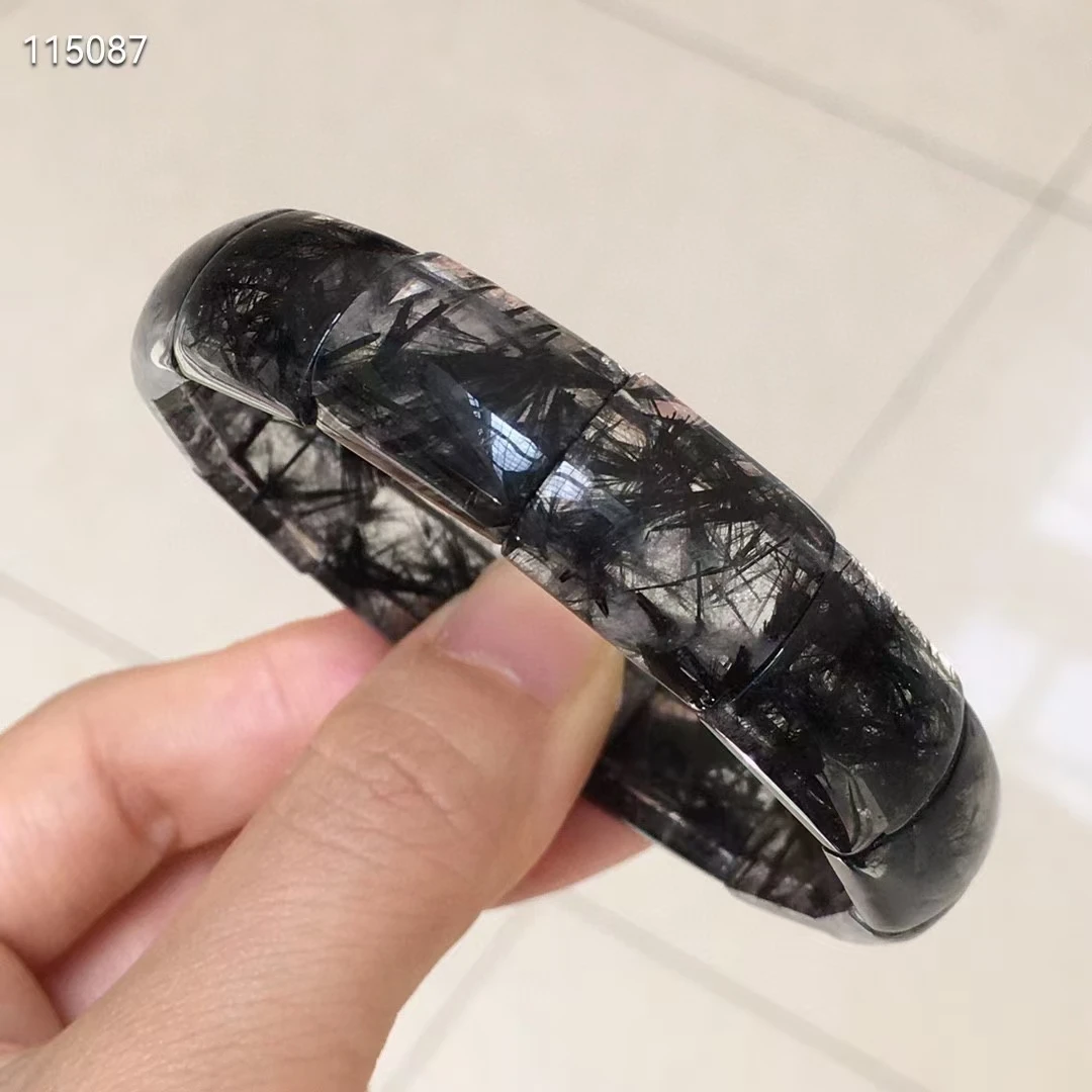 

Brazil Natural Black Rutilated Quartz Bracelet Bangle Women 13.6x17mm Clear Rectangle Beads Best Wealthy Bangle AAAAA