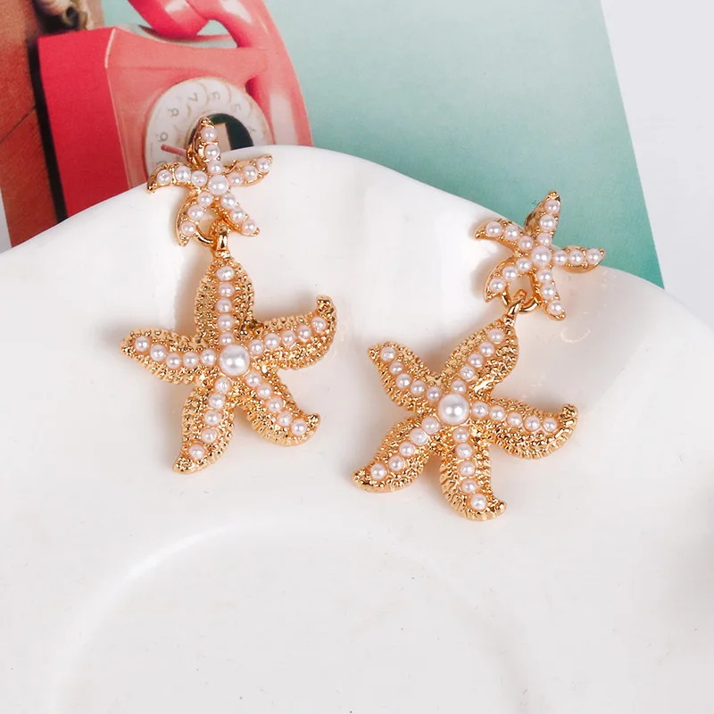 Женские серьги с жемчугом и морскими звездами | Украшения аксессуары