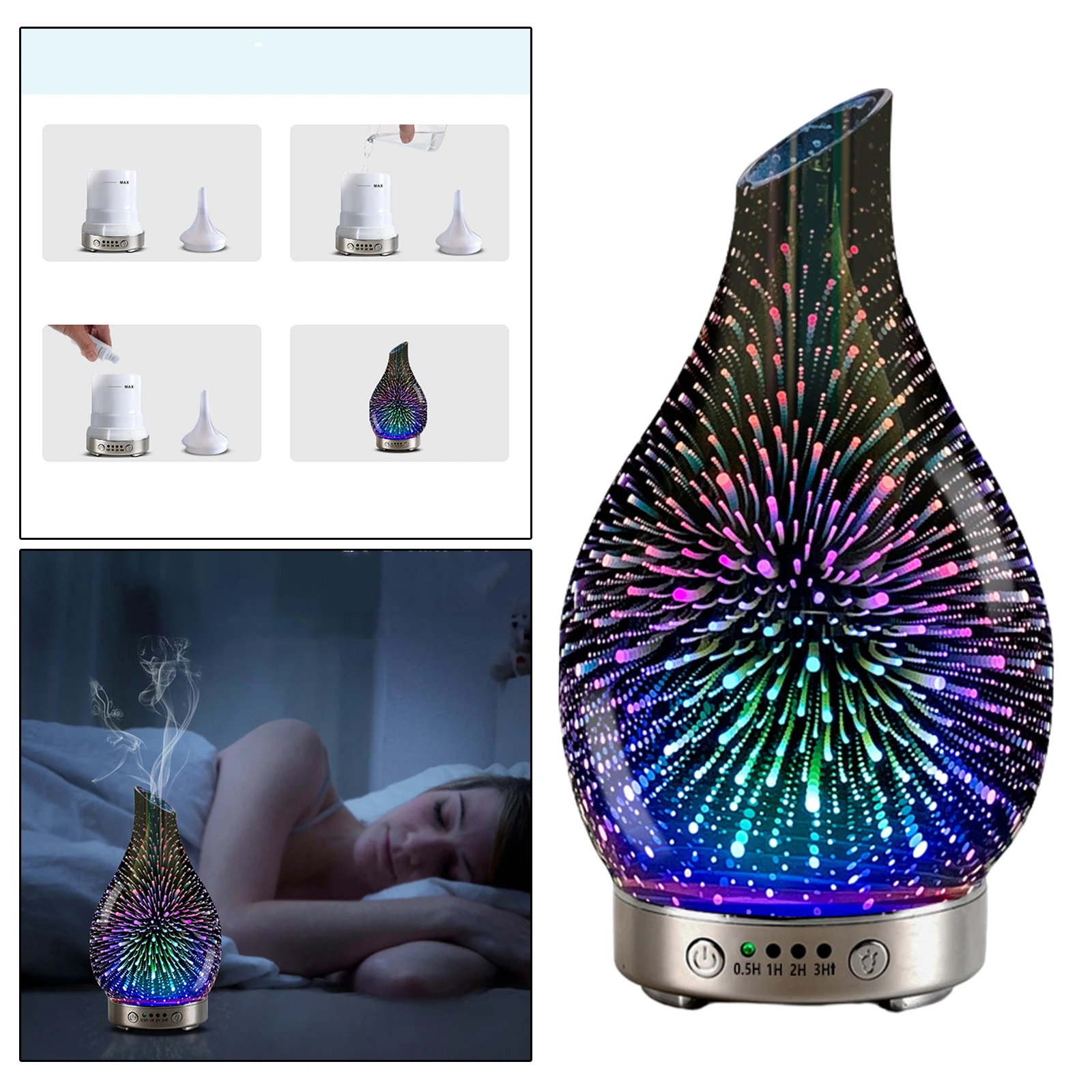 3D Glass Essential Oil Diffuser Aromatherapy Ultrasonic Humidifier Night Light Timer Setting Yoga SPA | Дом и сад