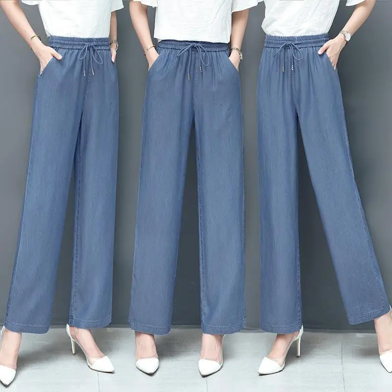 Брюки женские джинсовые с широкими штанинами однотонные Модные Винтажные