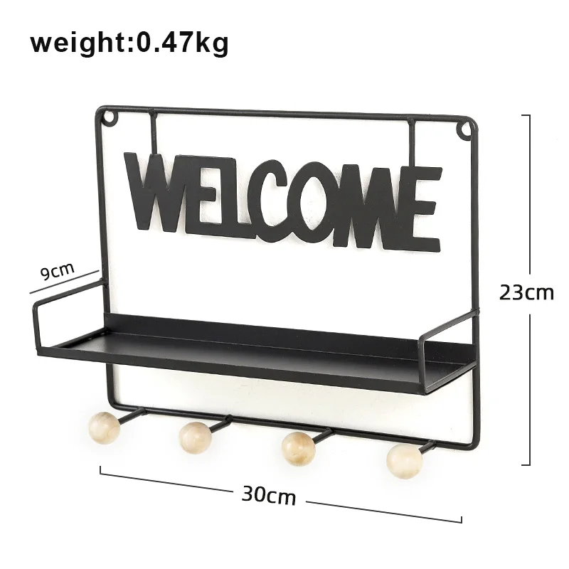 

Nordic Simple Wrought Iron Shelf Storage Rack with 4 Hooks Wall Decor Home Supplies AC889