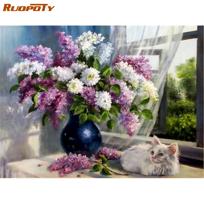 

RUOPOTY Frameless Flower DIY Painting By Numbers Calligraphy Digital Painting Modern Wall Art Picture Home Wall Decor Artwork