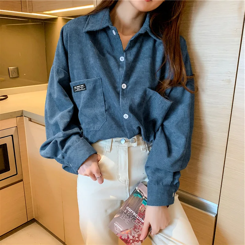

Corduroy jacket women 2020 new vintage Hong Kong student jacket loose pocket shirt women tide