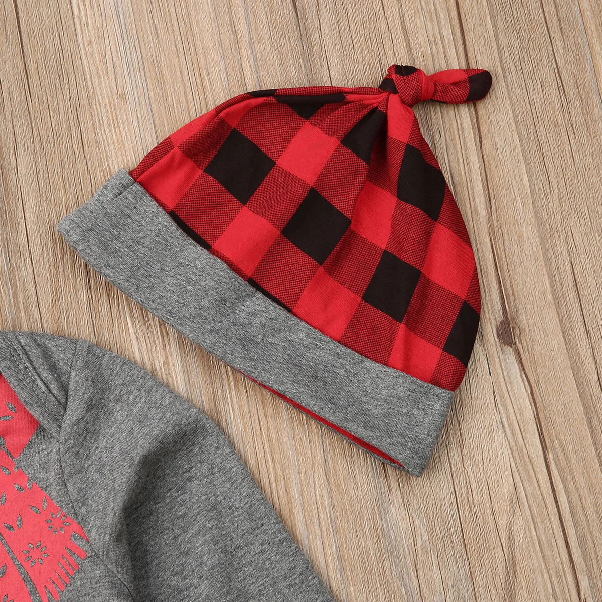 

Unisex Baby 0-24M Winter Plaid Romper Jumpsuit Hat Boy Girl Sweater Clothes Outfits