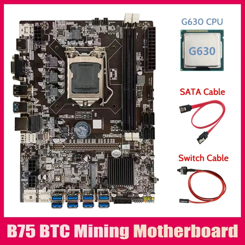 

Материнская плата B75 BTC Miner + процессор G630 + кабель SATA + коммутационный кабель LGA1155 8xpcie USB адаптер DDR3 B75 USB BTC материнская плата
