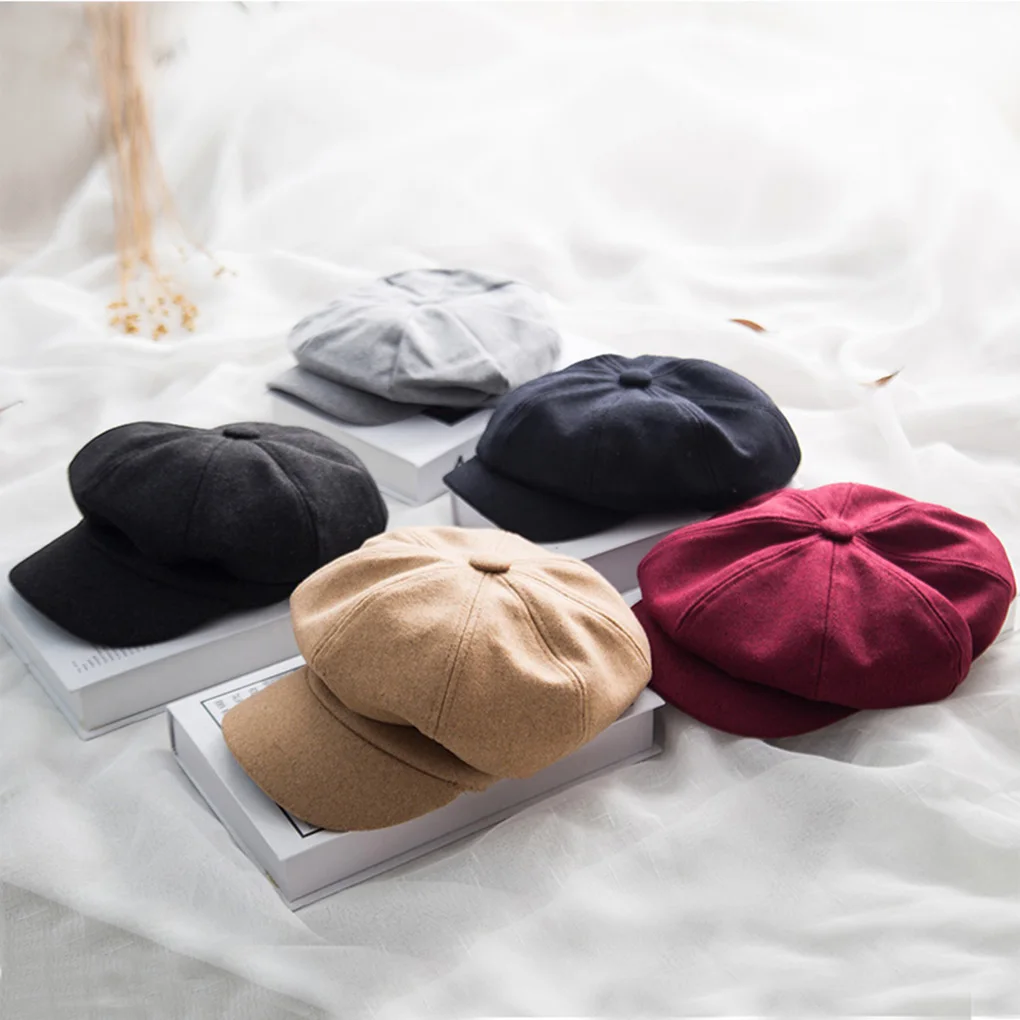 

New Fashion Woolen Octagonal Cap Hats Female adjustable 4Colors Autumn Winter Stylish Artist Painter Newsboy Caps Beret Hats
