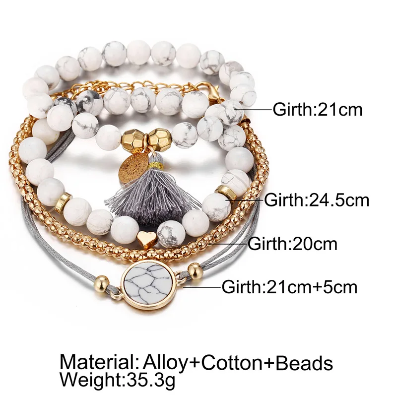 

30 Styles Bohemian Bracelet Set For women Shell Star Map lotus pineapple Heart Natural stone Beads chains Bangle Boho Jewelry