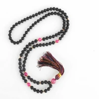 8mm 108 knot natural black agate gemstone beads bracelet gift taseel classic easter colorful handmade chakra blessing gift