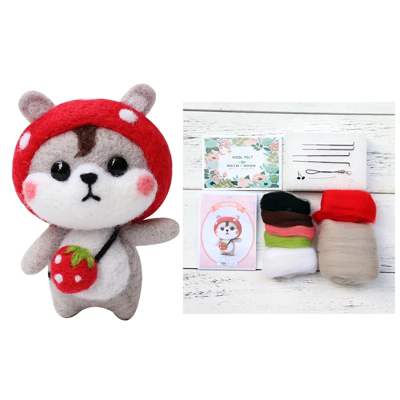 Strawberry Hamster LMDZ 1 шт. несколько Подвески с изображениями животных мультфильм набор шерстяной вышитый набор Шерсть Войлок игла для валяния брелок вышивка своими руками - Цвет: Strawberry Hamster