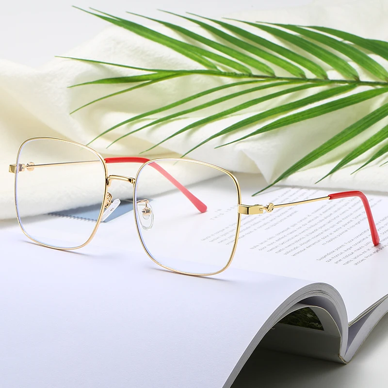 Квадратные металлические прозрачные очки анти синяя большая оправа из