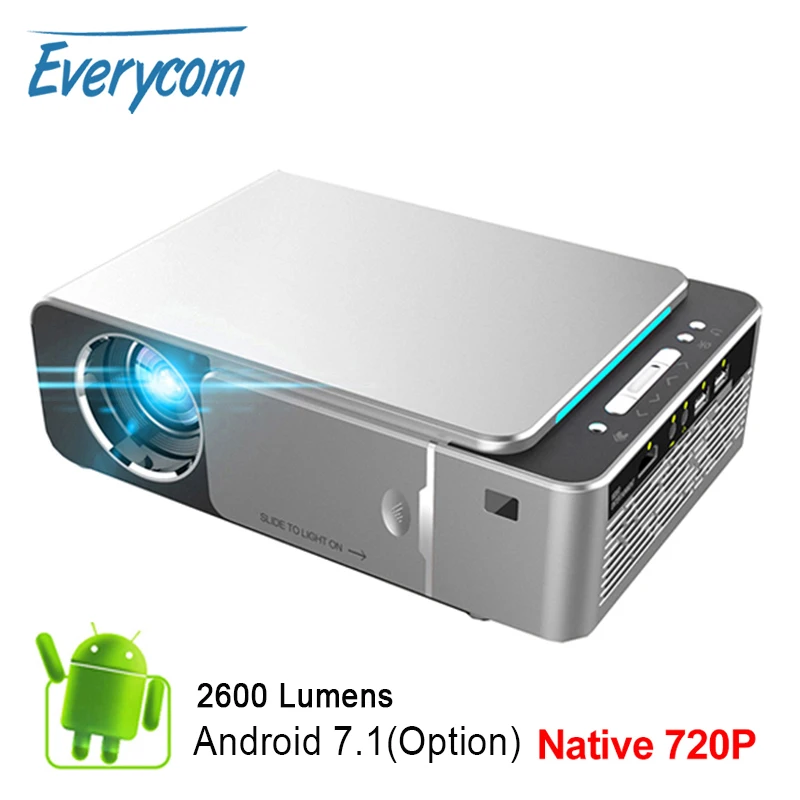 Everycom мини-проектор T6 с разрешением 1280x720, светодиодный портативный HD мультимедийный проектор для домашнего кинотеатра, опционально Android wifi
