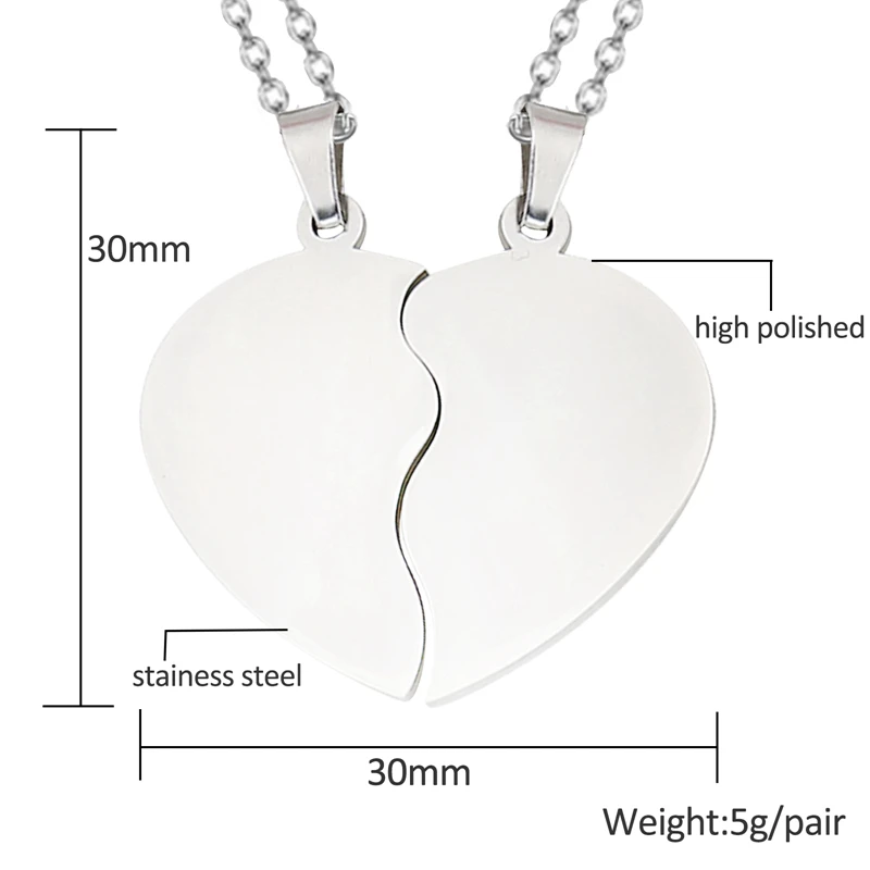 

Customize Mens Womens Couple Necklace Love Heart Stitching Pendant Puzzle Matching Two Halves Heart for Lovers Memorial Day Gift