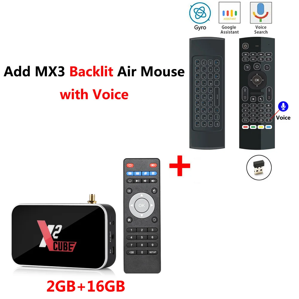 X2 CUBE add MX3L mic X2 cube X2 PRO Smart Android 9,0 tv Box Amlogic S905X2 2 ГБ 4 ГБ DDR4 16 ГБ 32 ГБ rom 2.4G5G WiFi 1000M Bluetooth 4K HD медиаплеер - Color: X2 CUBE add MX3L mic