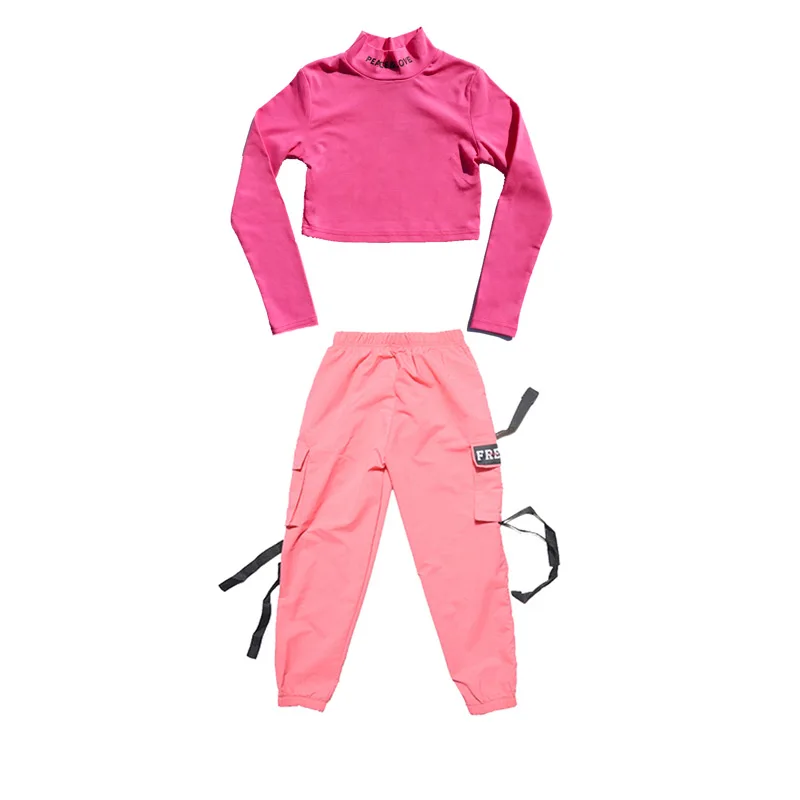 2pcs Детская одежда в стиле хип-хоп розовые костюмы для девочек, костюм для джазовых танцев Одежда для бальных танцев Одежда для сцены DQS2957 - Цвет: 2pcs