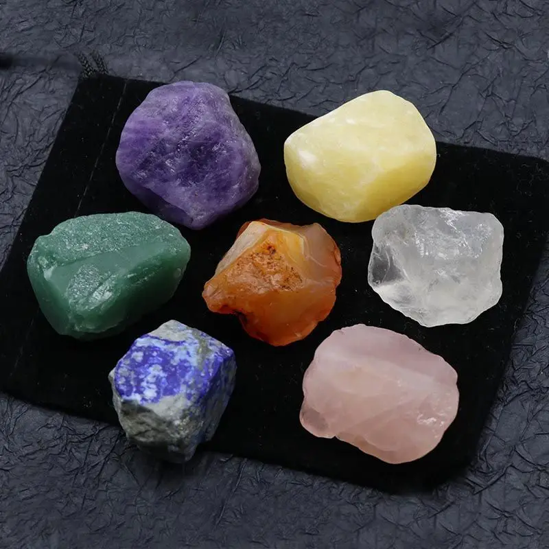 

7CHAKRA Crystal Agate Gemstone Rough Seven Chakra Energy Healing Stone Reiki Symbol