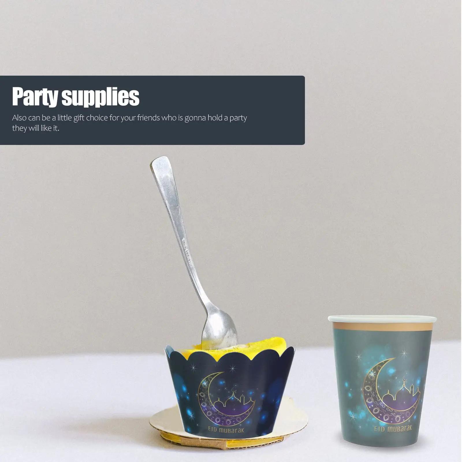36 шт. ИД Мубарак Бумага чашки тарелки торта диски одноразовые вечерние поставок