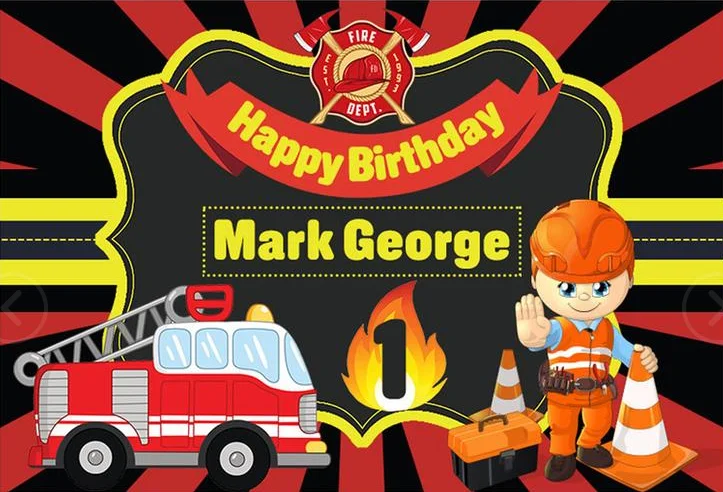 

custom fire truck happy birthday baby child photo background photography backdrops quality vinyl