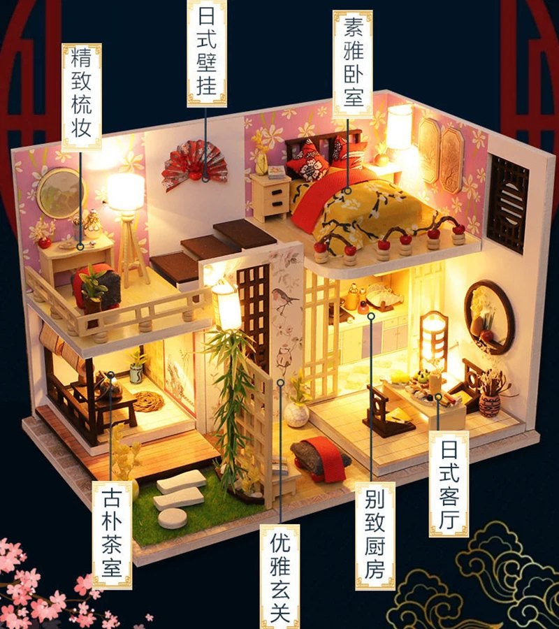 

Kids DIY Assemble Doll House Dollhouses Miniature Dollhouse Furniture Set Kit Toys for Children Christmas Gift