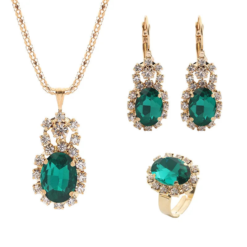 

CX150 комплект свадебных ювелирных изделий Овальный Кристалл инкрустация кулон ожерелье серьги кольцо набор