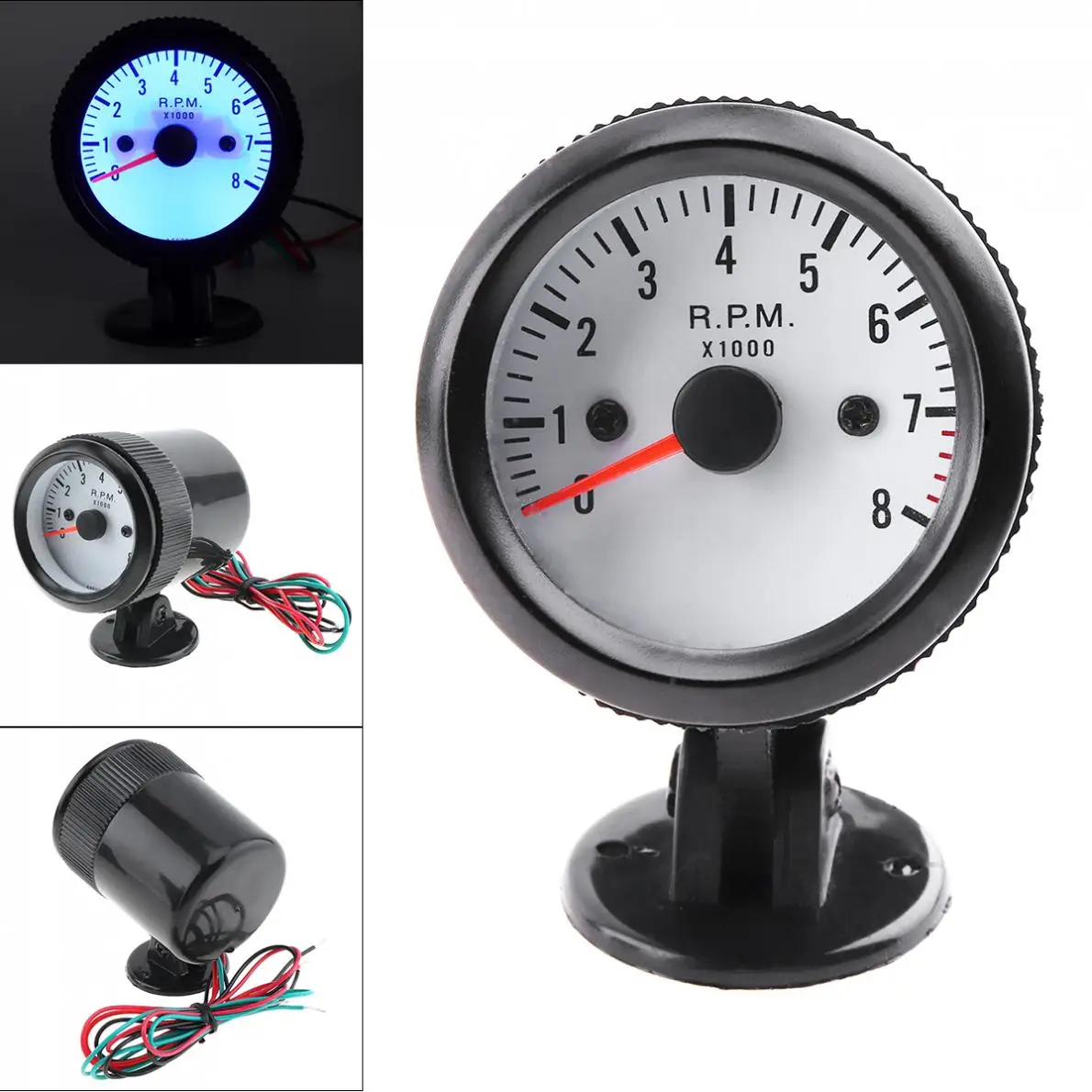 

12V Car Tachometer Tach Gauge Meter 8020BL 2" 52mm Blue LED -1 to 2 Bar with Sensor for Car Auto Boat Truck ATV Motorcycle