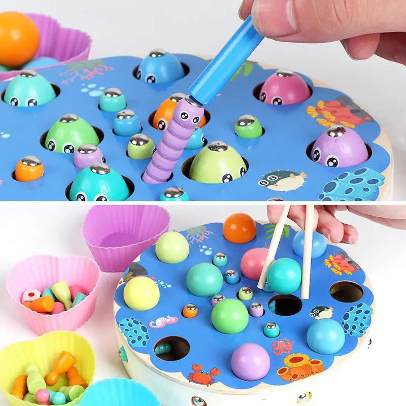 Деревянные игрушки для рыбалки Детские Учебные игры по методу Монтессори джунли