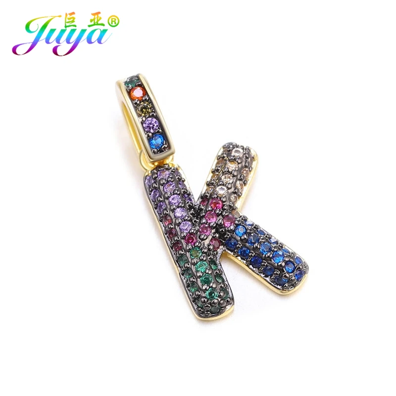 Gold K Juya DIY шнур кожаный вывод многоцветный Циркон с радужным блеском золото 26 буквы алфавита кулоны с надписями поставки - Окраска металла: Gold K