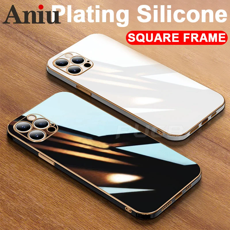 

Luxury 6D Plating Soft Silicone Square Frame Case for iPhone 11 12 13 Pro Max Mini XR X XS 7 8 Plus SE 2020 Shockproof TPU Cover