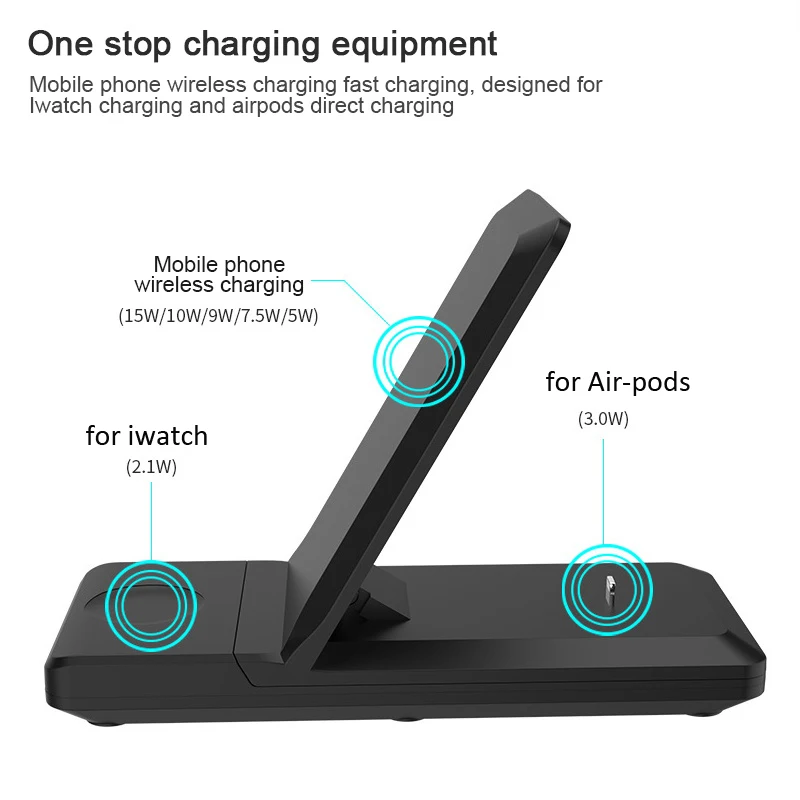 

Fast Qi Wireless Charger Dock Station For iPhone 12 11 XR X 8 3 in 1 Wireless Charger Stand For Apple Watch 5 4 3 Airpods Pro